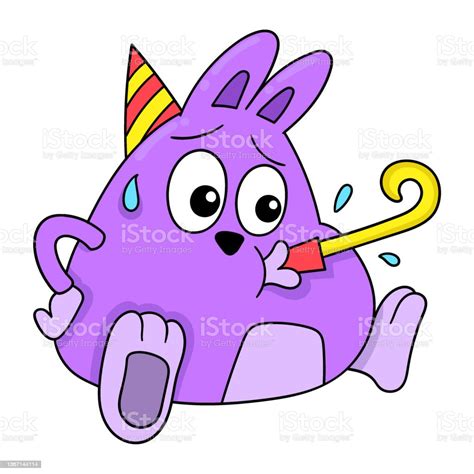 Fat Cat Celebrating Birthday Party Doodle Icon Image Kawaii Stock