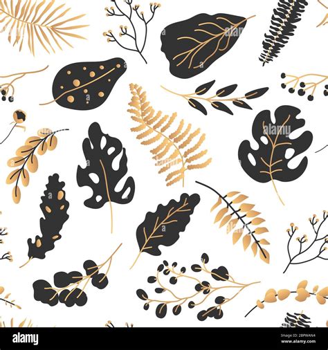 Gold Black Tropical Leaves Seamless Pattern Abstract Limitless