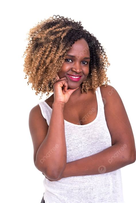 Beautiful Young African Woman Posing Isolated Over White Photo