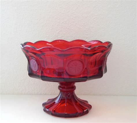 Fostoria Ruby Red Glass Coin Compote American Eagle And Torch Etsy