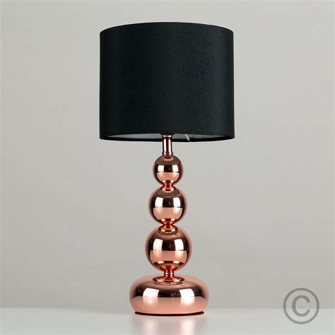 Modern Copper Stacked Ball Touch Bedside Table Lamp Lounge Light Black Shade In Home Furniture