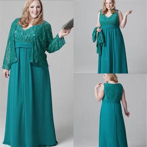Plus Size Emerald Green Mother Of The Bride Dresses Lace Chiffon