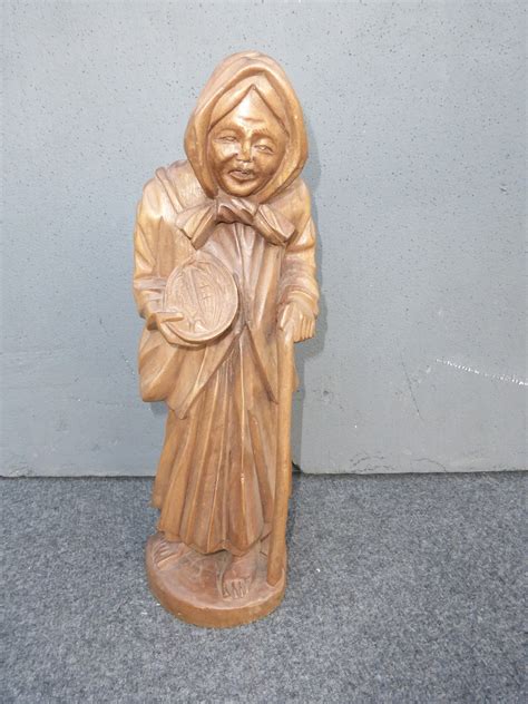 Unique Vintage Hand Carved Solid Wood Hooded Lady Figurine Collectible