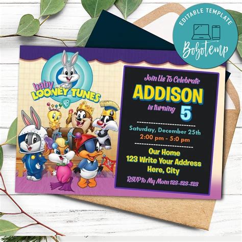 Baby Looney Toons Invitation Template To Print At Home Bobotemp