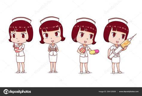 Illustration De Ensemble Cartoon Nurse Dans Différentes Poses Par Lek