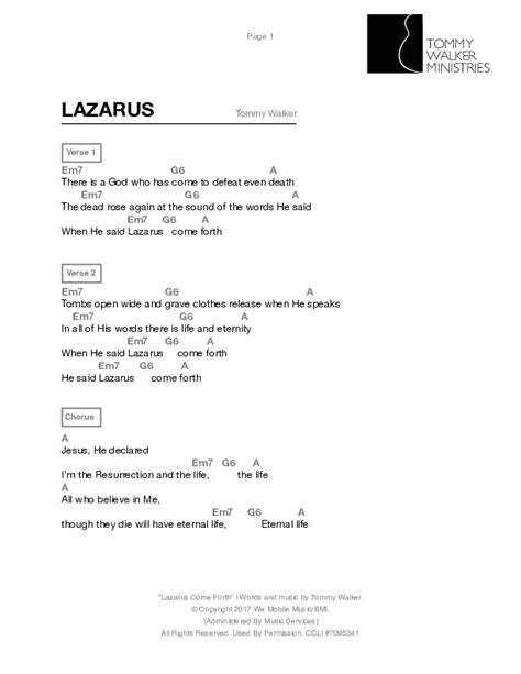 Lazarus Come Forth Chords PDF Tommy Walker PraiseCharts