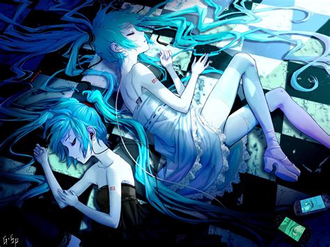 Two Blue Haired Female Anime Characters Illustrations Hatsune Miku Hd Wallpaper Wallpaper Flare