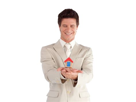 Good Looking Businessman Holding A House Model Concept Conceptual Mid