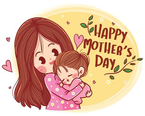 Feliz Día De La Madre Hermosa Madre E Hija Personaje Dibujado A Mano