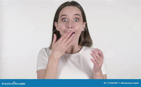 Surprised Young Woman Wondering On White Background Stock Image Image