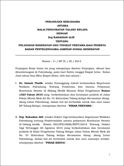 Contoh Surat Perjanjian Kerjasama Antara Klinik Dengan Apotek Surat Perjanjian Desain Contoh