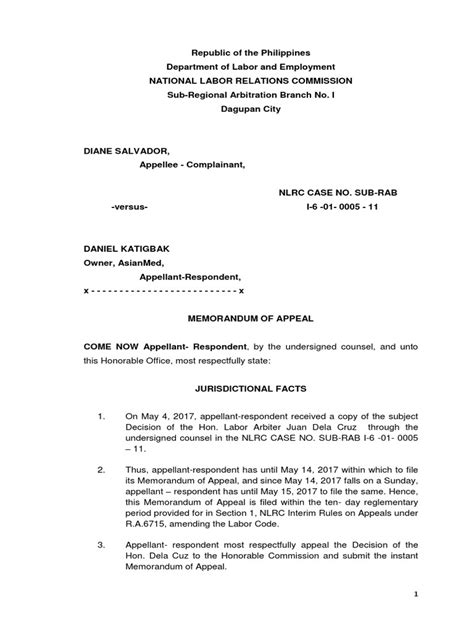 Memorandum Of Appeal Appeal Judgment Law