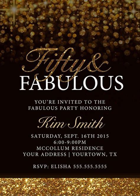 50 And Fabulous Gold And Black 50th Birthday Invitation Digital File Only