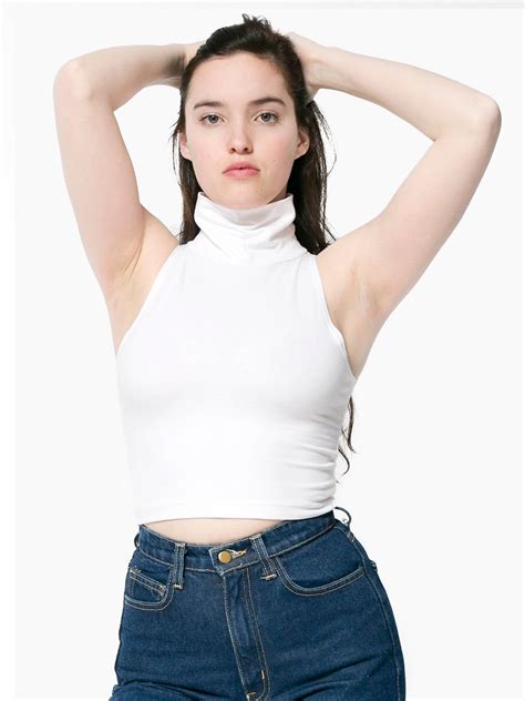 cotton spandex sleeveless turtleneck crop top american apparel