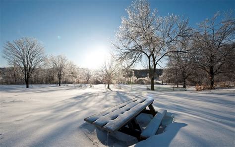 1920x1200 Light Sun Winter Table Benches Snowdrifts Snow Cover