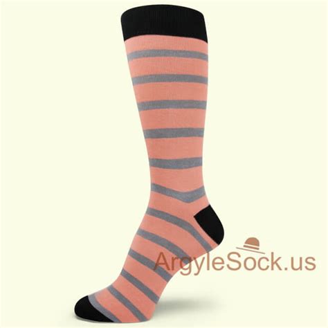 Very Light Pink With Thin Dark Gray Stripe Dress Socks For Men