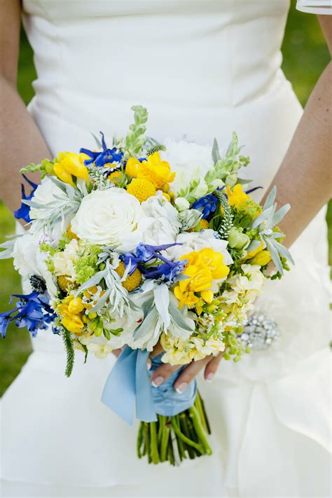 Yellow White And Blue Bridal Bouquet