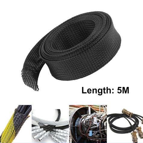 5m Cable Sleeve Black Insulated Braided Sleeve Pet Expandable High