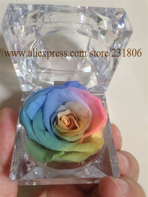 Free Shippingpreserved Rose Eternal Flower Ring Box Colorful Roses