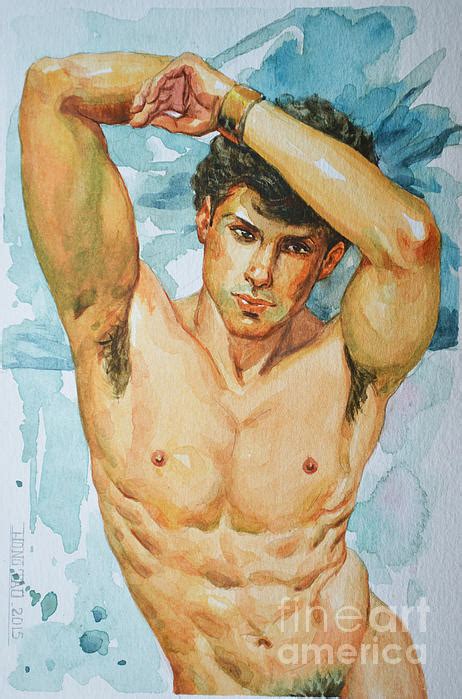 Original Watercolour Painting Art Male Nude Man On Paper 16 1 26 06