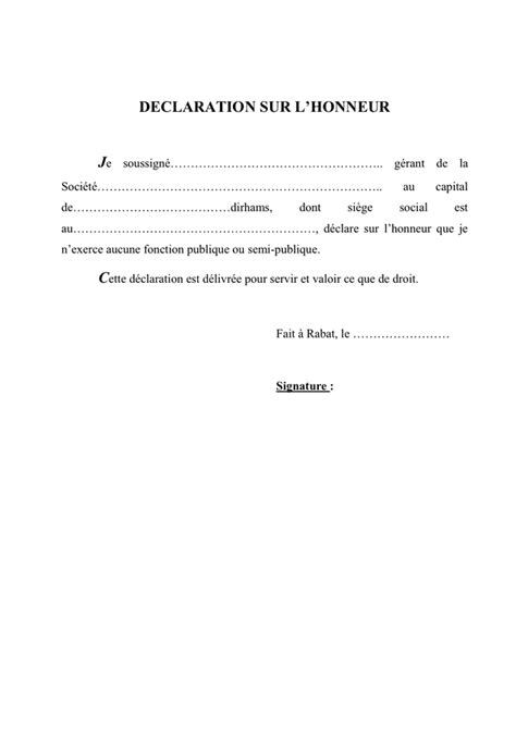 Declaration Sur Lhonneur DOC PDF Page 1 Sur 3