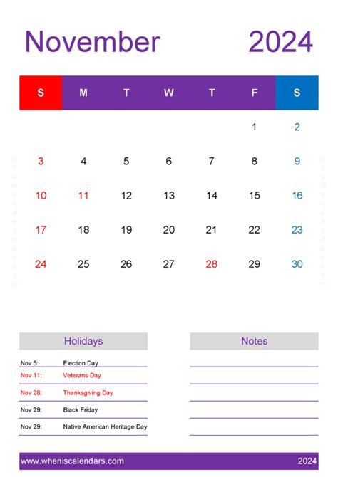 Free November Calendar 2024 Printable With Holidays