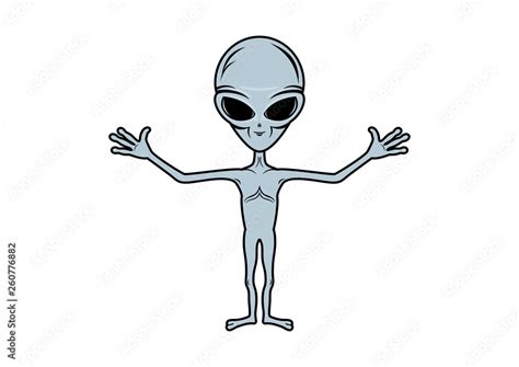Gray Alien Vector Illustration Alien Cartoon Character Smiling
