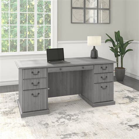 Furniture Saratoga Executive Desk With Drawers In Modern Gray By Bush