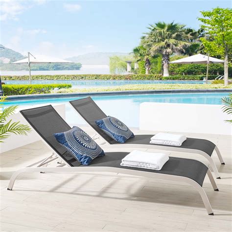 Savannah Outdoor Patio Mesh Chaise Lounge Set Of 2 In Black
