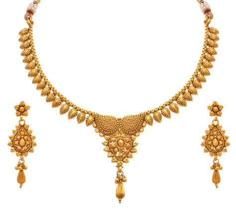 Jfl Gold One Gram Gold Plated Necklace Set With Earrings Size 13 Cm