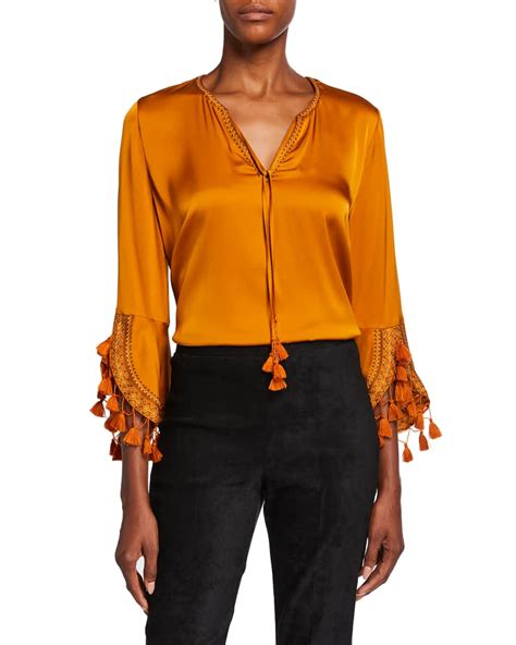 Kobi Halperin Rydel Stretch Silk Tassel Blouse Neiman Marcus