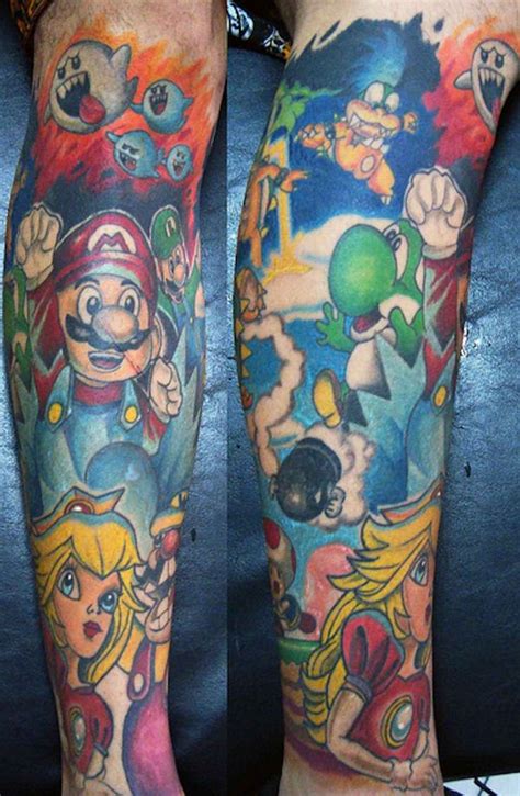 Mario Bros Tattoo Twt13 Mario Tattoo Leg Sleeve Tattoo Sleeve Tattoos