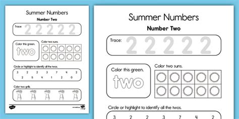 Summer Number Two Worksheet Special Education Twinkl