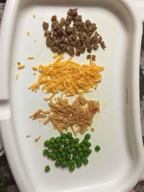 Table foods cut up into small pieces that you serve as finger foods. My 10 month old's dinner selection tonight. Peas ...