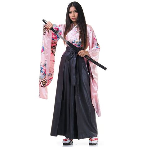 Japanese Woman Samurai Kimono Blouse Hakama Pants Robe Geisha Cosplay