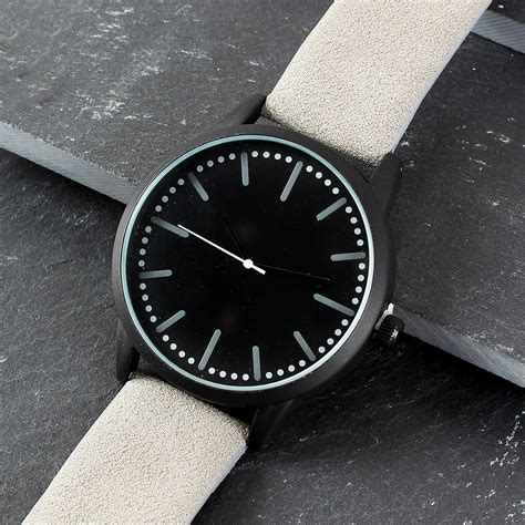 Personalised Mens Matte Black Watch With Grey Strap And Etsy