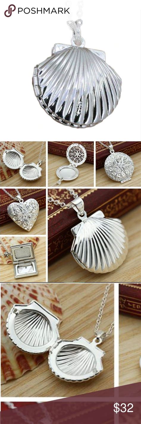Boho Silver Seashell Photo Locket Pendant Necklace Photo Locket