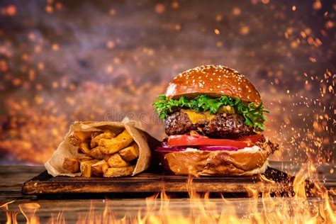 French Fries With Burger Stock Image Image Of Fastfood 50756865