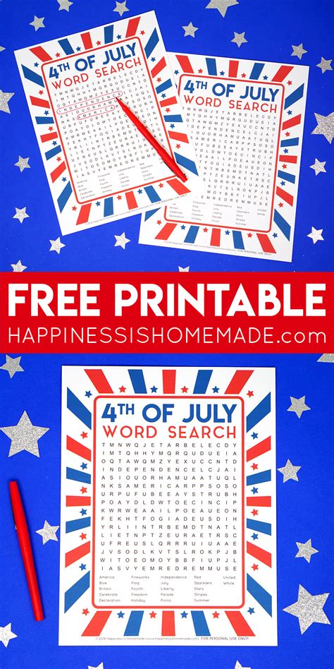 4th Of July Word Search Printable Happiness Is Homemade