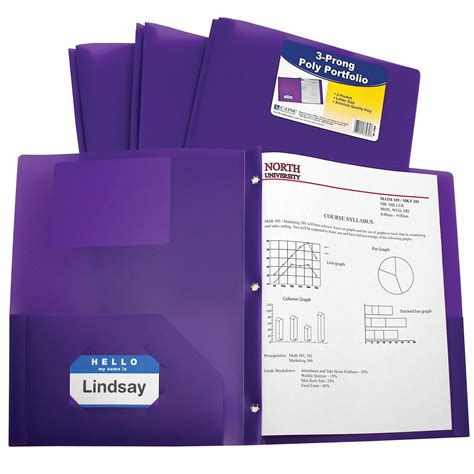 C Line Poly Portfolio Folder With Prongs Letter 2 Pocket Purple