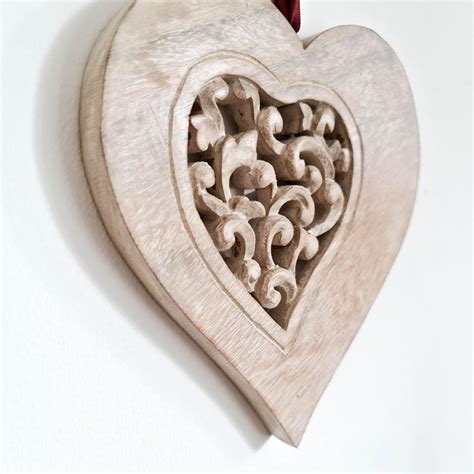 Hand Carved Wood Love Heart Decoration Perfect T Easternada