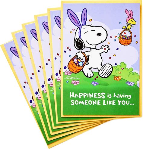Hallmark Peanuts Pack Of Easter Cards Snoopy Jelly Beans 6 Cards With Envelopes