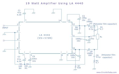 Simple la4440 amplifier circuit diagram. Simple Amplifier Circuit-19 Watts using LA4440 IC from Sanyo