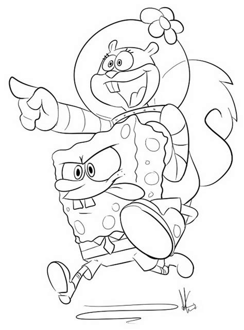 Sandy Beach Coloring Page Spongebob Squarepants And Sandy Cheeks