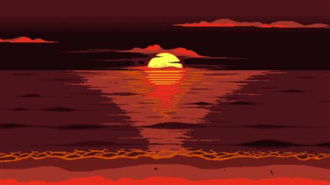 Wallpaper Red Dark Pixel Sunset Sea Clouds Resolution3840x2160