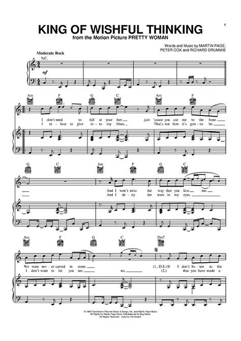 king of wishful thinking sheet music by go west for piano vocal chords sheet music now