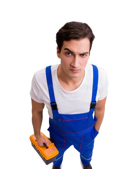Funny Repairman With Tools Isolated On White Stock Photo Image Of