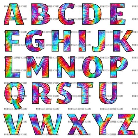 Rainbow Tie Dye Alphabet 26 Letters PNG File Sublimation Etsy