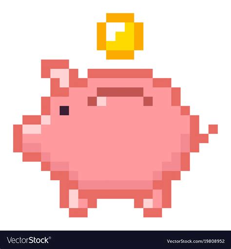 Piggy Bank Money Pixel Art Cartoon Retro Game Vector Image