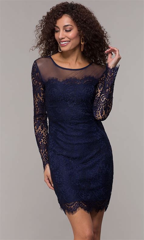 Long Sleeve Short Illusion Lace Cocktail Party Dress Cocktail Dress